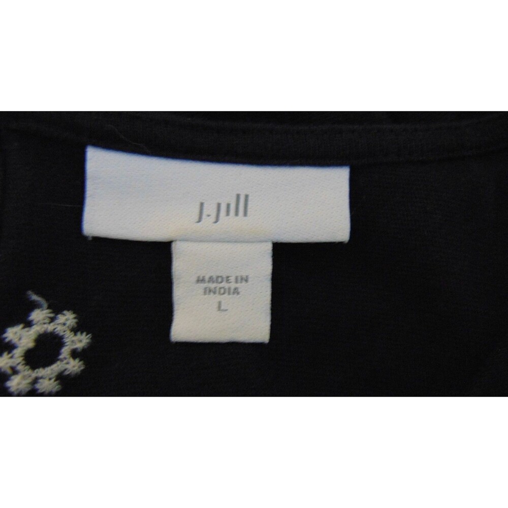 J.Jill Womens Large Navy Blue Floral Embroidered Midi Dress Short Sleeve Boho - Picture 7 of 8